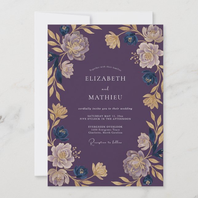 Invitation Mariage Vigne Peinte en Prune (Devant)