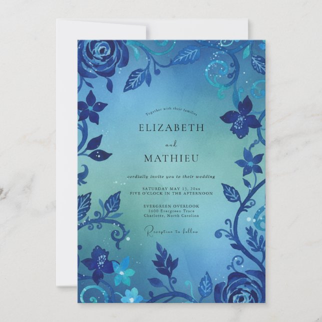 Invitation Mariage Vigne Rose de Cobalt (Devant)
