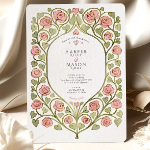 Invitation Mariage Vigne Rose Rose et Cœur
