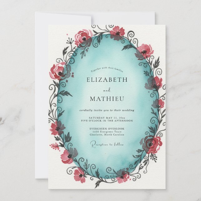 Invitation Mariage Vigne Rouge Cyan (Devant)
