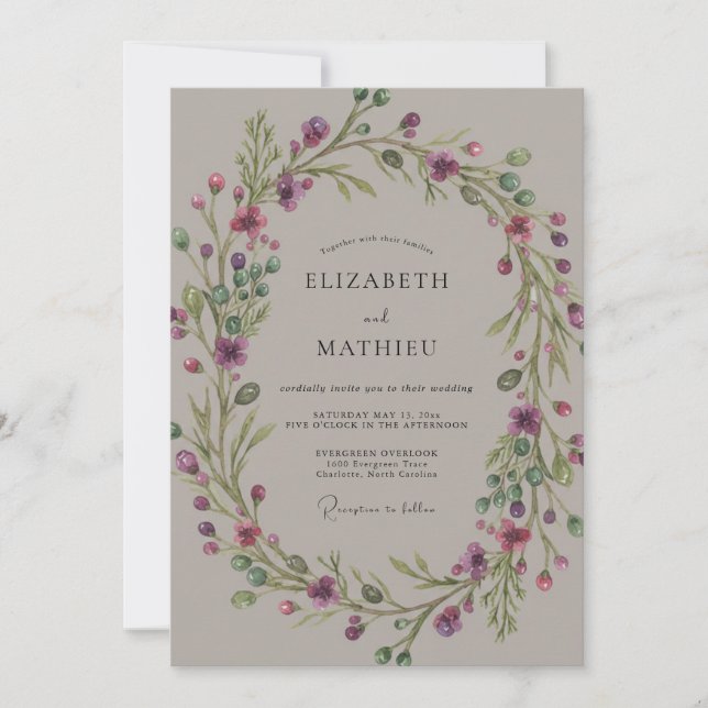 Invitation Mariage Vigne Taupe Améthyste (Devant)