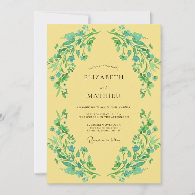 Invitation Mariage Vigne Turquoise Canari (Devant)
