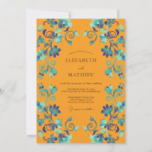 Invitation Mariage Vigne Turquoise Moutarde