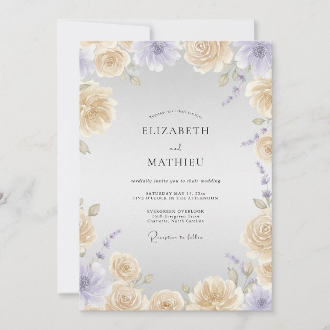 Invitation Mariage Vigne Violet Pâle Champagne (Devant)