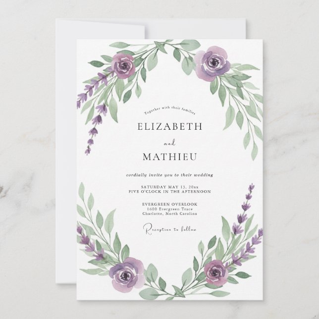 Invitation Mariage Vigne Violette Améthyste (Devant)