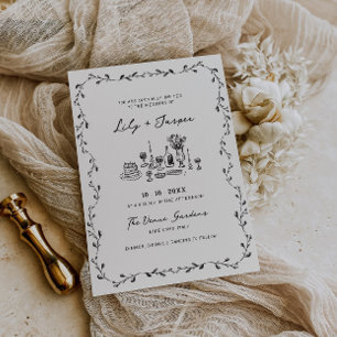 Invitation Mariage Vignes Dessinées à la Main au Charbon de B