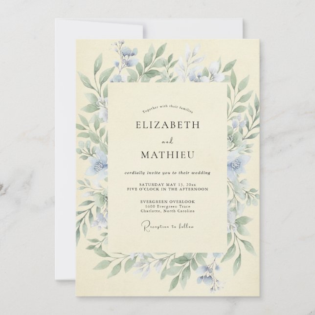 Invitation Mariage vignes jaunes Bleuet (Devant)
