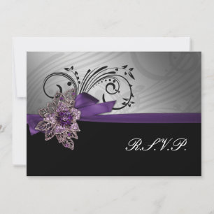 Invitation Mariage vintage à broches  de ruban FAUX violet