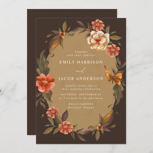 Invitation Mariage vintage à cadre floral (Devant / Derrière)