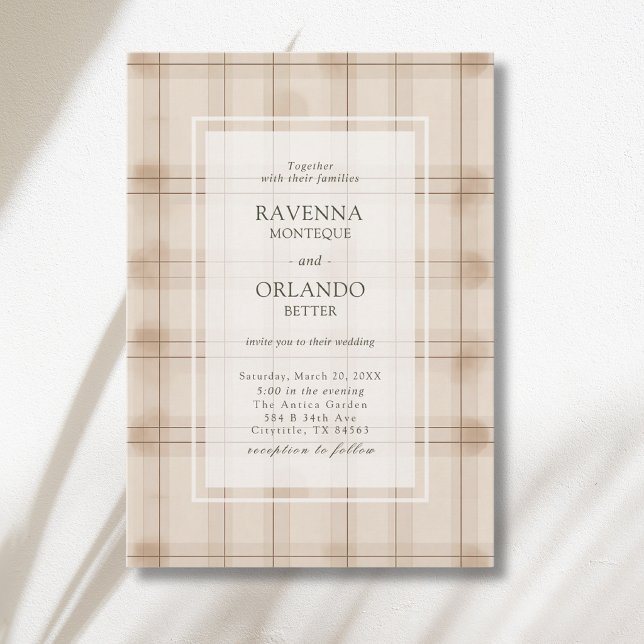 Invitation Mariage Vintage à Carreaux Marron Classique Cappuc (Créateur téléchargé)