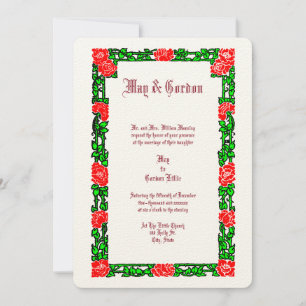 Invitation Mariage vintage à la frontière de la Rose rouge