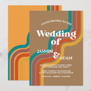 Invitation Mariage Vintage à Rayures Arc-en-Ciel Rétro