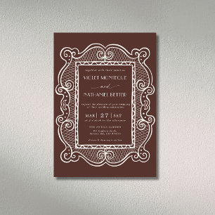 Invitation Mariage Vintage Ancien Argent Chocolat & Dentelle