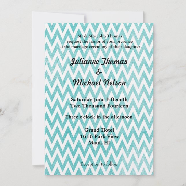 Invitation Mariage vintage Aqua Chevron Stripes (Devant)