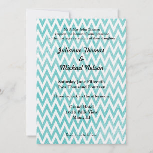 Invitation Mariage vintage Aqua Chevron Stripes