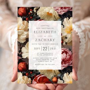 Invitation Mariage vintage Aquarelle Floral Peonies
