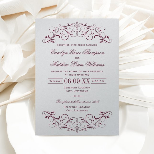 Invitation Mariage vintage argenté et marron (Créateur téléchargé)
