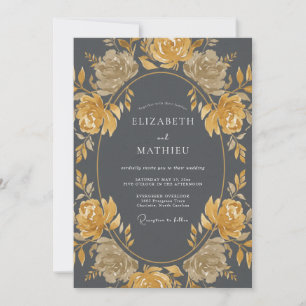Invitation Mariage Vintage Aristocratique Gris Charbon