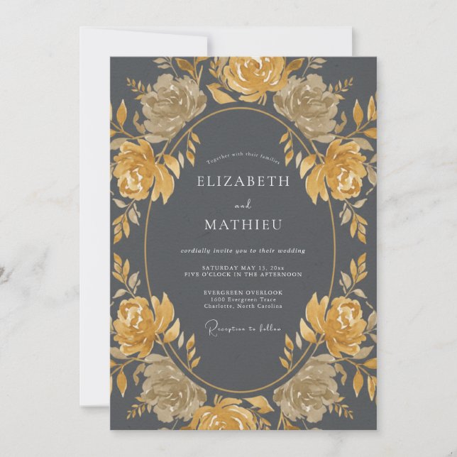Invitation Mariage Vintage Aristocratique Gris Charbon (Devant)