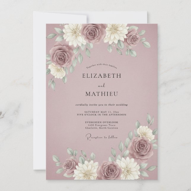 Invitation Mariage Vintage Atmosphérique Mauve (Devant)