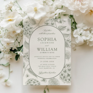 Invitation Mariage Vintage aux Hydrangeas Verts