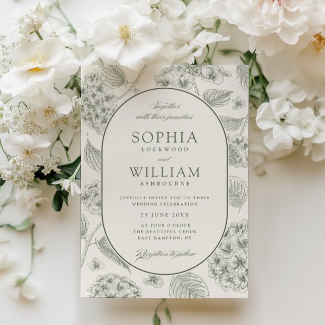 Invitation Mariage Vintage aux Hydrangeas Verts (Créateur téléchargé)