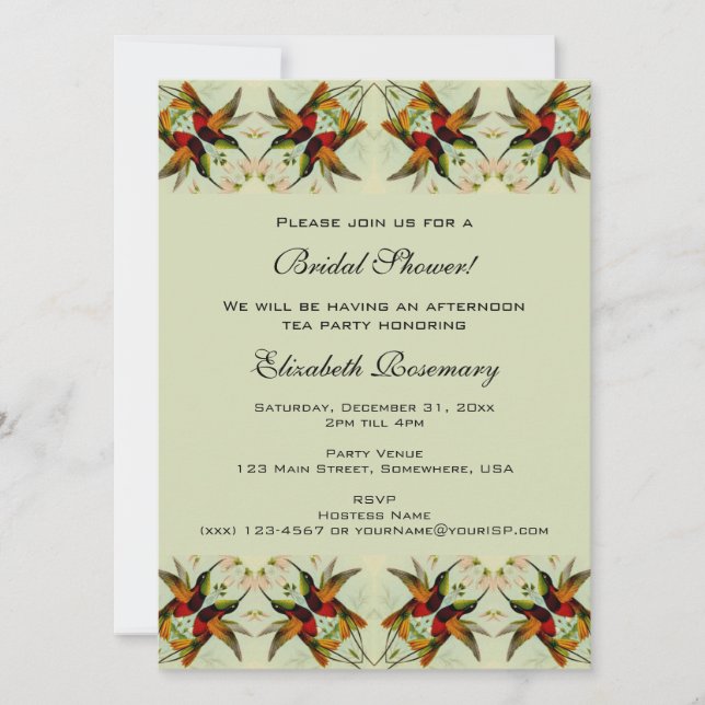 Invitation Mariage Vintage avec Colibris Fleuris (Devant)