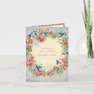 Invitation Mariage Vintage avec Roses, Dentelle et Oiseaux Bl