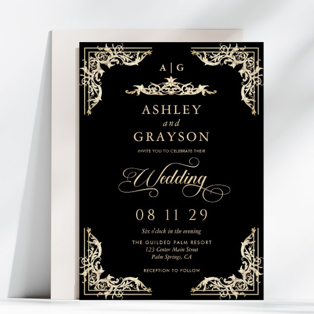 Invitation Mariage Vintage Baroque Or et Noir (Créateur téléchargé)