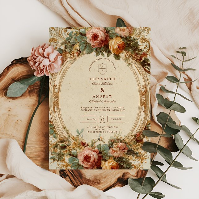 Invitation Mariage Vintage Baroque Rose (Créateur téléchargé)