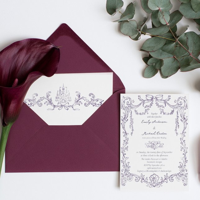 Invitation Mariage Vintage Baroque Victorien prune (Créateur téléchargé)