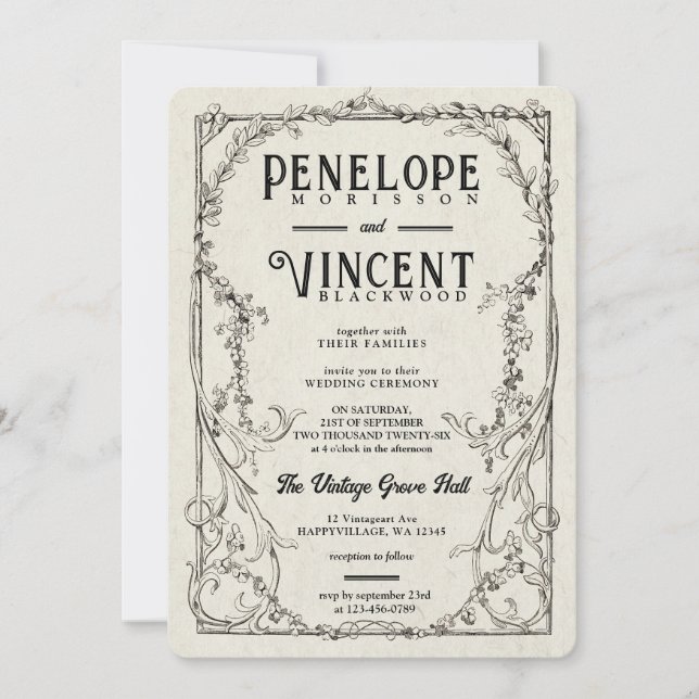 Invitation Mariage vintage Bell Flowers (Devant)