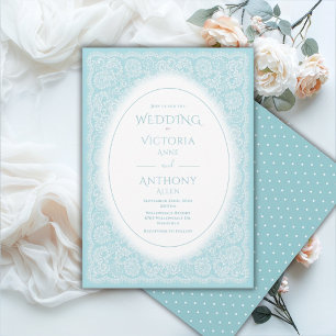 Invitation Mariage Vintage Blanc Dentelle Bleue