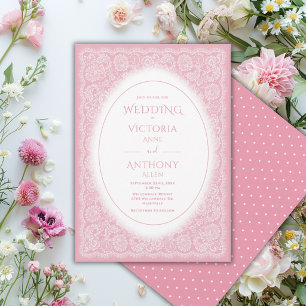 Invitation Mariage Vintage Blanc Dentelle Rose