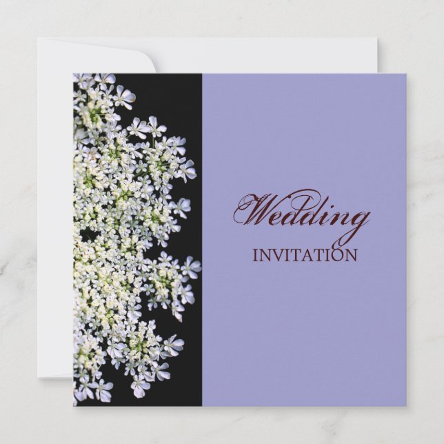 Invitation mariage vintage blanc fleuri violet (Devant)