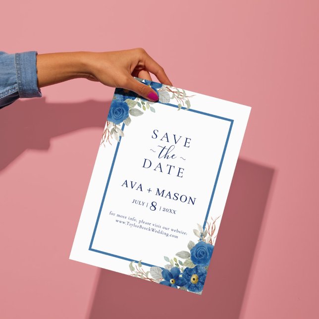 Invitation mariage vintage bleu aquarelle (Vintage blue watercolour floral wedding Supplies)