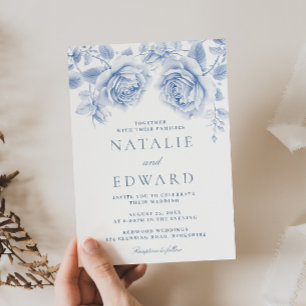 Invitation Mariage Vintage Bleu enchanté