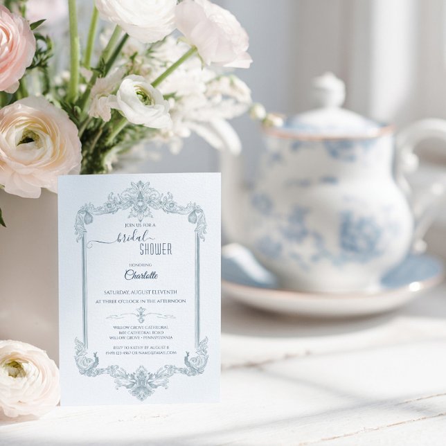 Invitation Mariage Vintage Bleu Français (Créateur téléchargé)