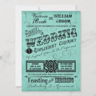 Invitation Mariage vintage bleu turquoise de typographie