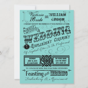 Invitation Mariage vintage bleu turquoise de typographie