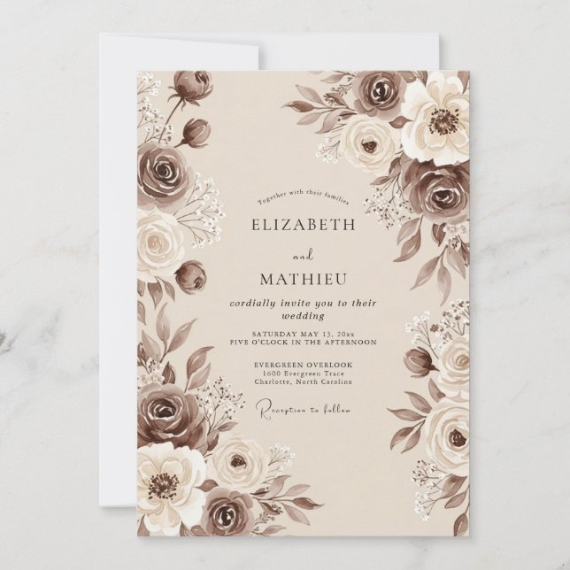 Invitation Mariage Vintage Bohème Marron Sépia (Devant)