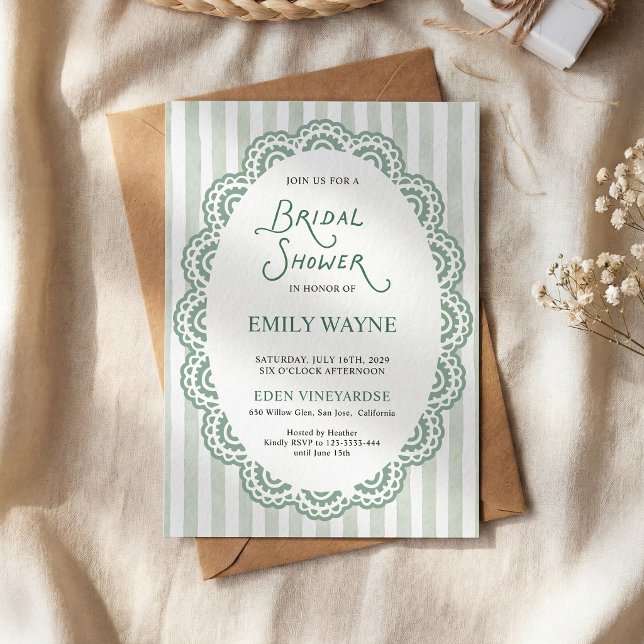 Invitation Mariage Vintage Broderie Vert Sauge  (Créateur téléchargé)