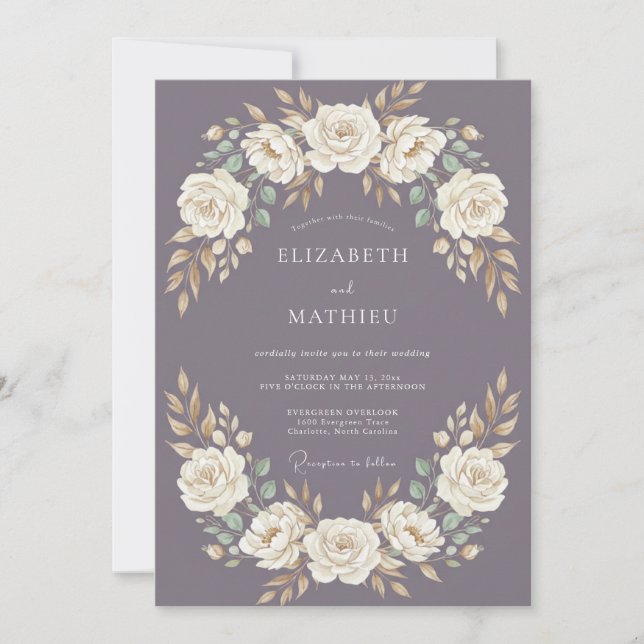 Invitation Mariage Vintage Bronze Mauve (Devant)