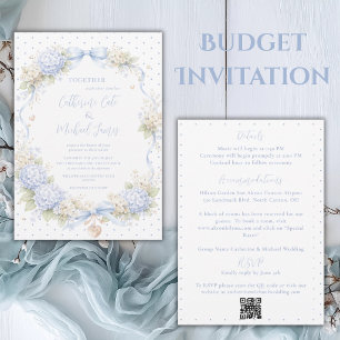 Invitation Mariage Vintage Budget Ruban Hydrangeas Bleues