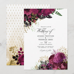 Invitation Mariage vintage burgundy - Marsala et or