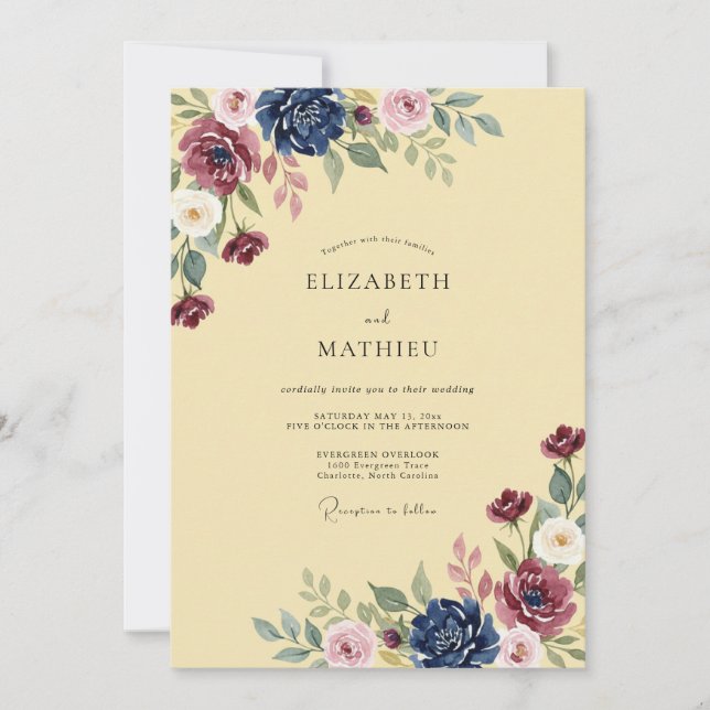 Invitation Mariage Vintage Burgundy Poli (Devant)