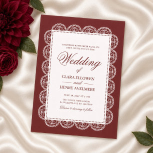 Invitation Mariage Vintage Cadre en Dentelle Blanche de Bourg