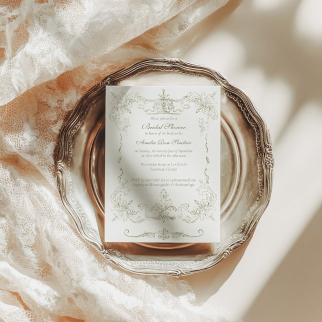 Invitation Mariage Vintage Cadre Vert Français  (Créateur téléchargé)