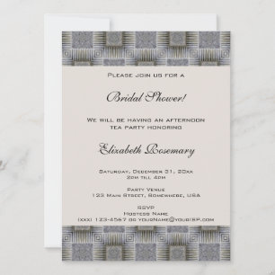 Invitation Mariage Vintage, Carrés et Rayures Grises