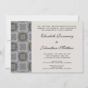 Invitation Mariage vintage, Carrés gris rétro et rayures